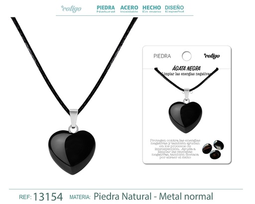 [13154] Colgante de corazón de piedra ágata negra - Joyería de piedras naturales 