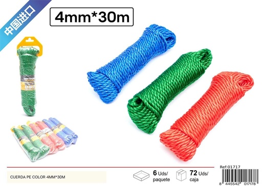 [01717] Cuerda PE para colgar ropa colorida 4 mm*30 m - Ferretería y suministros de jardín