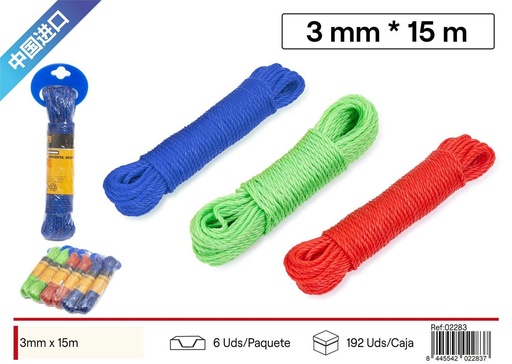 [02283] Cuerda PE 3 mm*15 m - Ferretería y suministros de jardín