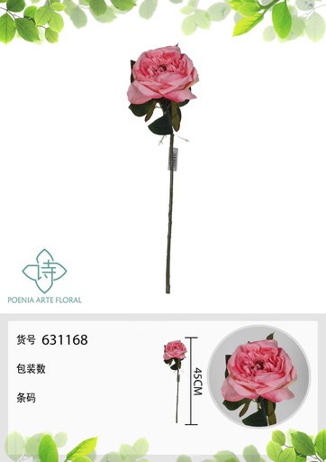 [631168ROSA] Rosa de té romana falsa de un solo tallo rosa 45 cm - Decoración floral