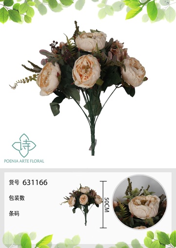 [631166ROSA] Ramo de flores artificiales - 16 cabezas de peonía y hortensia 50 cm