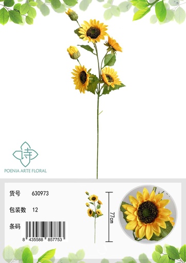 [630973] Ramo de flores artificiales - 6 cabezas de girasol en tallo largo 77 cm