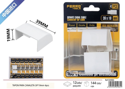 [04984] Tapa para canaleta PVC 39*19mm 4 piezas - Accesorios de instalación eléctrica