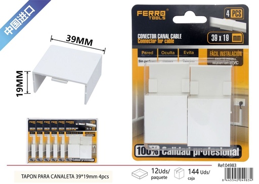 [04983] CONECTOR de canaleta PVC 39*19mm 4 piezas - Accesorios de instalación eléctrica