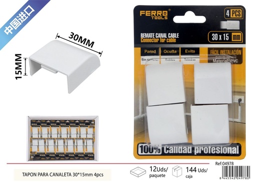 [04978] Tapa para canaleta PVC 30*15mm 4 piezas - Accesorios de instalación eléctrica
