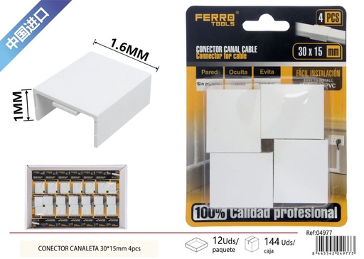 [04977] CONECTOR de canaleta PVC 30*15mm 4 piezas - Accesorios de instalación eléctrica