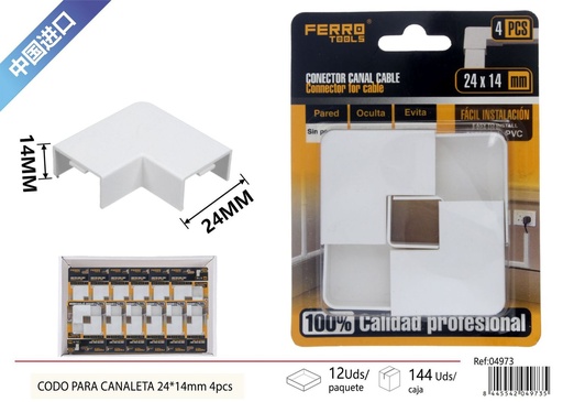 [04973] Codo para canaleta PVC 24*14mm 4 piezas - Accesorios de instalación eléctrica