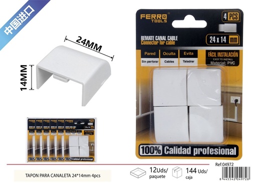 [04972] Tapa para canaleta PVC 24*14mm 4 piezas - Accesorios de instalación eléctrica