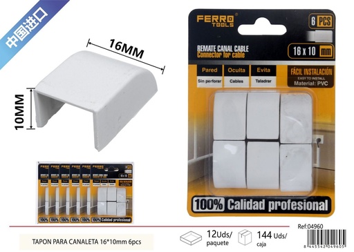 [04960] Tapa para canaleta PVC 16*10mm 6 piezas - Accesorios de instalación eléctrica