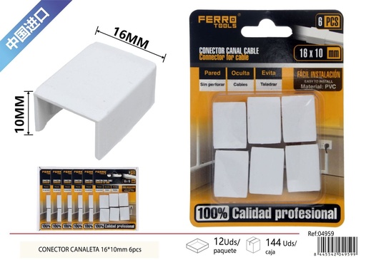 [04959] CONECTOR de canaleta PVC 16*10mm 6 piezas - Accesorios de instalación eléctrica
