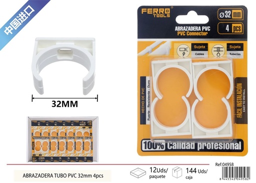 [04958] Abrazadera para tubo PVC 32mm 4 piezas - Accesorios de instalación eléctrica