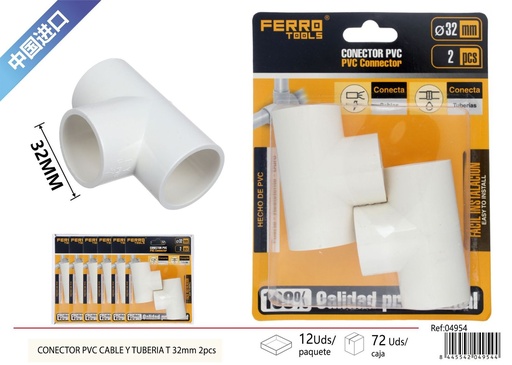 [04954] Codo T para tubo PVC 32mm 2 piezas - Accesorios de instalación eléctrica