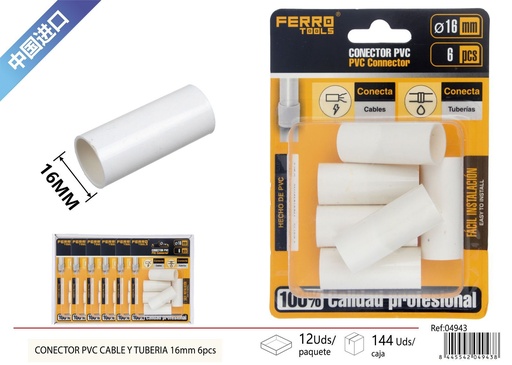[04943] Conector de tubo 16mm 6pcs - Suministros eléctricos y accesorios para cables
