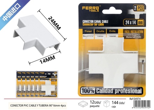 [04974] Codo T para canaleta PVC 24*14mm 2 piezas - Accesorios de instalación eléctrica
