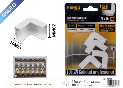 [04970] Ángulo exterior para canaleta PVC 20*10mm 4 piezas - Accesorios de instalación eléctrico