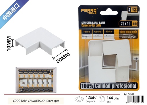[04967] Codo para canaleta PVC 20*10mm 4 piezas - Accesorios de instalación eléctrico