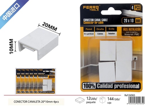 [04965] CONECTOR de canaleta PVC 20*10mm 4 piezas - Accesorios de instalación eléctric