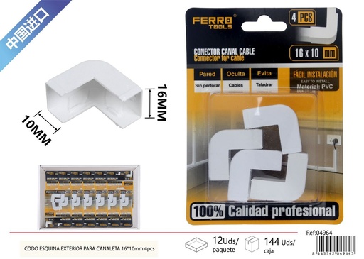 [04964] Ángulo exterior para canaleta PVC 16*10mm 4 piezas - Accesorios de instalación elétrico