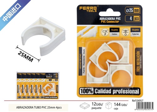 [04957] Abrazadera para tubo PVC 25mm 4 piezas - Accesorios de instalación eléctrica