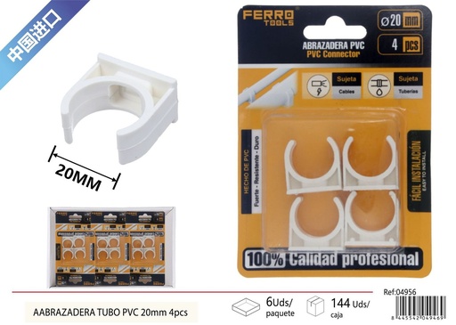 [04956] Abrazadera para tubo PVC 20mm 4 piezas - Accesorios de instalación eléctrica