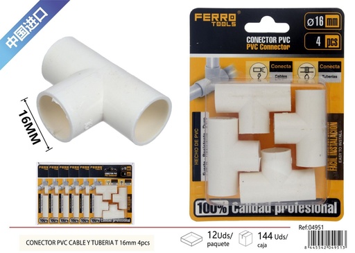 [04951] Codo T para tubo de 16 mm 4 piezas - Suministros eléctricos