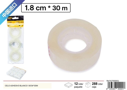 [6700001] Celo adhesivo blanco 1.2 cm x 30 m - Herramientas de ferretería y manualidades