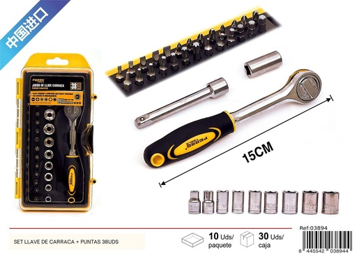 [03894] Set llave de carraca + puntas, 38 piezas - Herramientas de ferretería y kits de reparación