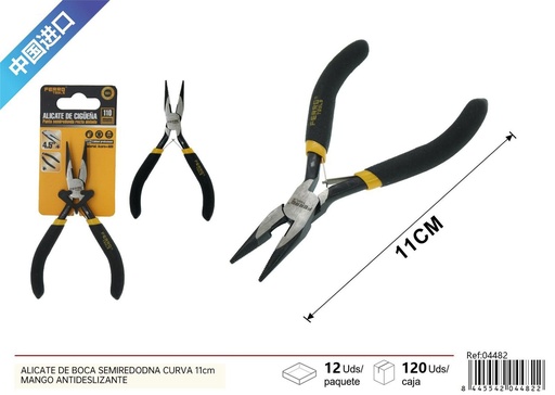 [04482] Alicante de boca semirredonda recta 11 cm mango antideslizante - Herramientas de ferretería