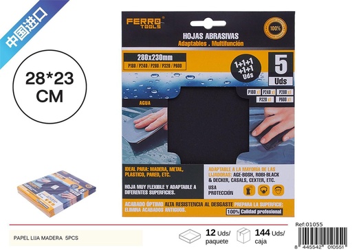 [01055] Papel lija madera 5 pcs - Herramientas de lijado