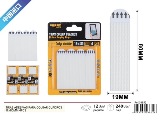 [03852] Tiras adhesivas removibles para colgar cuadros 19x80mm 4 pcs - Accesorios de ferretería