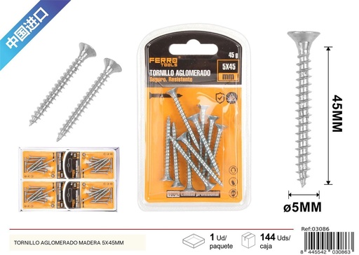 [03086] Tornillo aglomerado madera 5 x 45 mm - Tornillos de ferretería