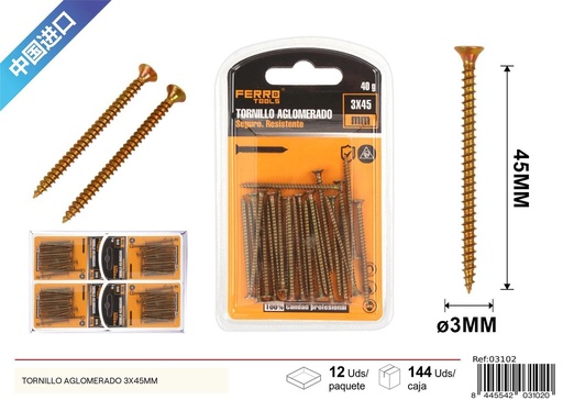 [03102] Tornillo aglomerado 3x45 mm - Ferretería y herrajes