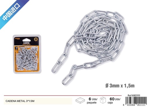 [6801111] Cadena metálica 3x1.5 m - Ferretería y cadenas