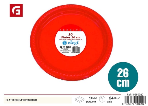 [110980020] Plato redondo 26cm 10pzs rojo - Utensilios desechables