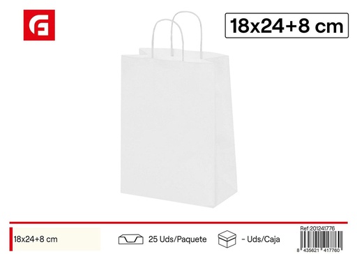 [201241776] Bolsa de papel blanca con asas 20*24+8 cm- Material de regalos y envoltorios
