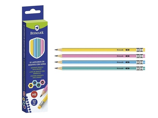 [150830378] Lapiceros HB con goma colores pastel caja 12 uds - Material escolar y lápices