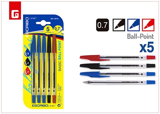 [150692121] Bolígrafo básico azul/negro/rojo 0.7mm- Material escolar y escritura