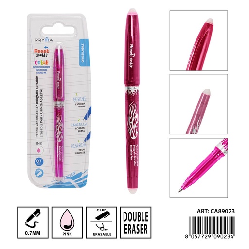 [0236331] Bolígrafo borrable a doble cara con tapa 0.7 mm rosa - Artículos de escritura