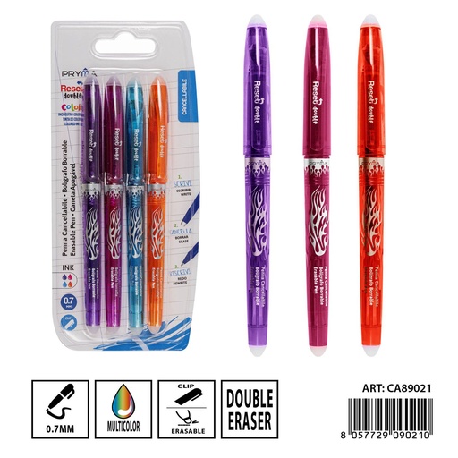 [0236198] Bolígrafo borrable a doble cara con tapa 0.7 mm (4 piezas) - Artículos de escritura