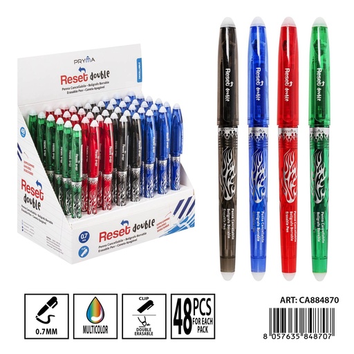 [0235708] Bolígrafo borrable a doble cara con tapa 0.7 mm surtido - Artículos de escritura