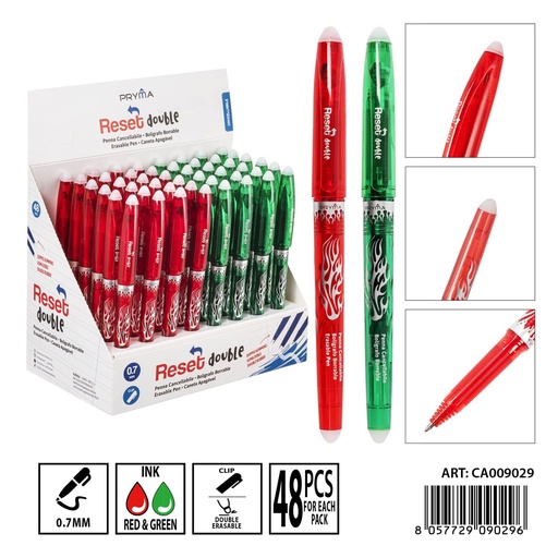 [0236728] Bolígrafo borrable a doble cara con tapa 0.7 mm rojo/verde - Artículos de escritura