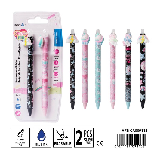 [0237083] Bolígrafo borrable mágico 0.7 mm 2 piezas azul - Artículos de escritura