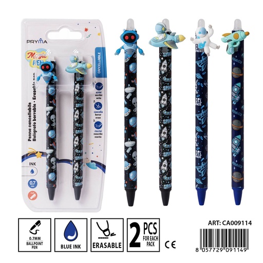 [0237084] Bolígrafo borrable mágico 0.7 mm 2 piezas azul - Artículos de escritura
