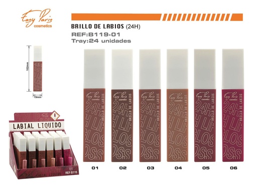 [B119-01] Lips gloss kiss 24 horas 24 unidades - Cosmética y maquillaje