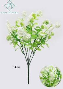 [8435588852208-白色] Ramo decorativo de espuma bola de prosperidad de 5 ramas - Flores artificiales y decoración