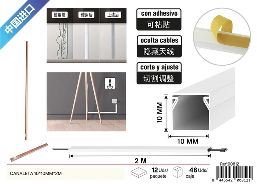 [00812] Canaleta PVC blanca 10x10 mm x 2 m - Sistema de protección para cables