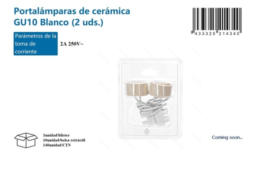 [171021434] Portalámparas de cerámica GU10 blanco (2 uds.) - Suministros eléctricos y casquillos