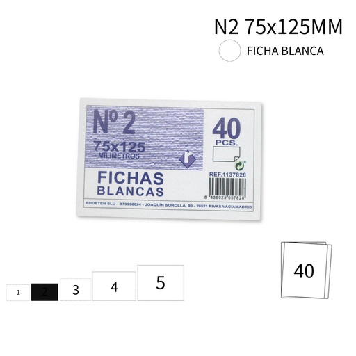 [A001188] Ficha Nº 2 blanca 75X125mm - Papelería y formularios