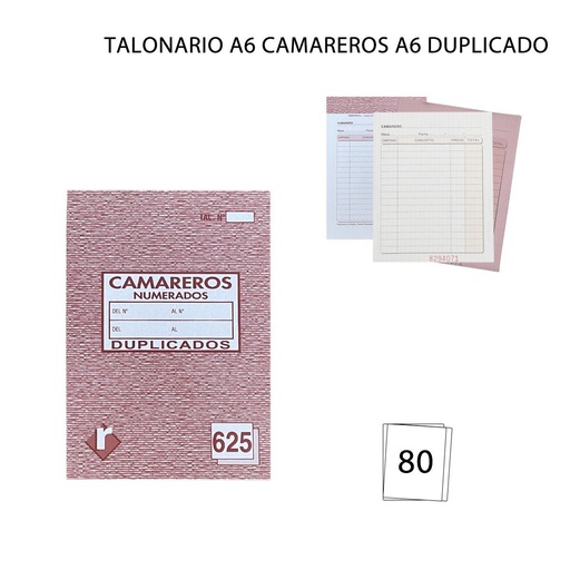 [A000713] Talonario A6 camareros A6 duplicado 40+40 hojas - Papelería y formularios
