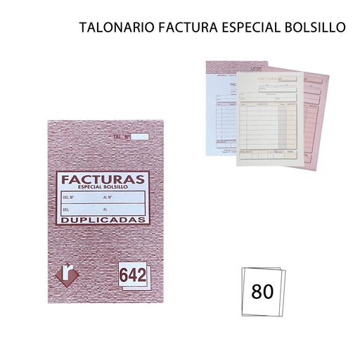 [A000725] Talonario factura especial bolsillo 40+40 hojas - Papelería y formularios